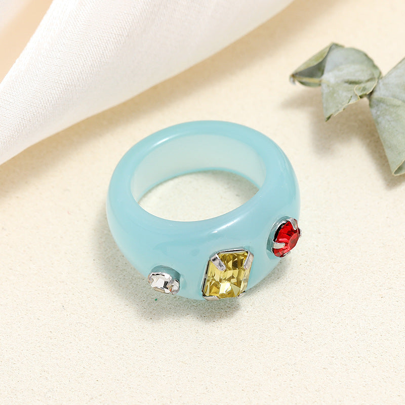 Tortoiseshell Diamond Acrylic Cold Wind Resin Ring