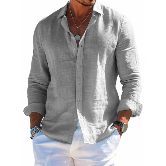 Camisa Masculina Manga Longa com Gola Lapel – Corte Solto e Plus Size
