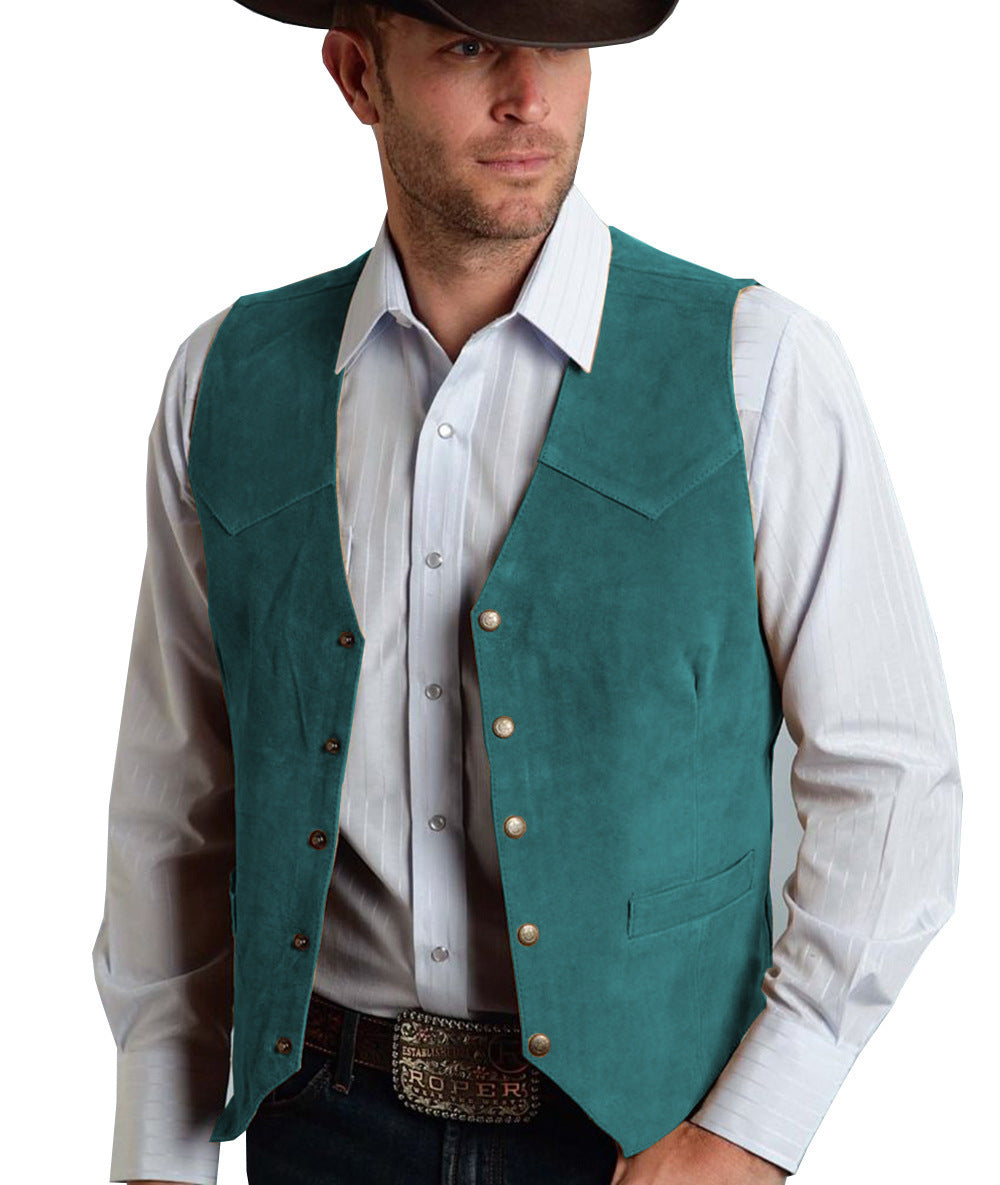 Men's Suit Metal Buckle Suede Vest