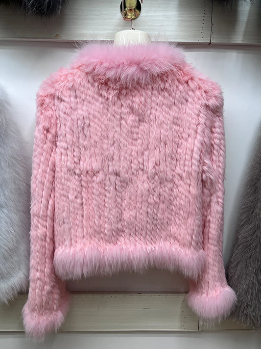 2023 Natural Rabbit Fur Coats Knitted Women's New Real Fox Fur Jackets Luxury Woman Clothing