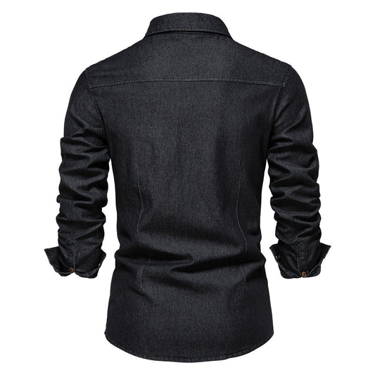 Camisa Jeans Masculina Manga Longa com Botões – Estilo Casual