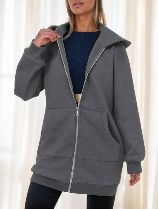 Women's Casual Long Hoodie With Zipper