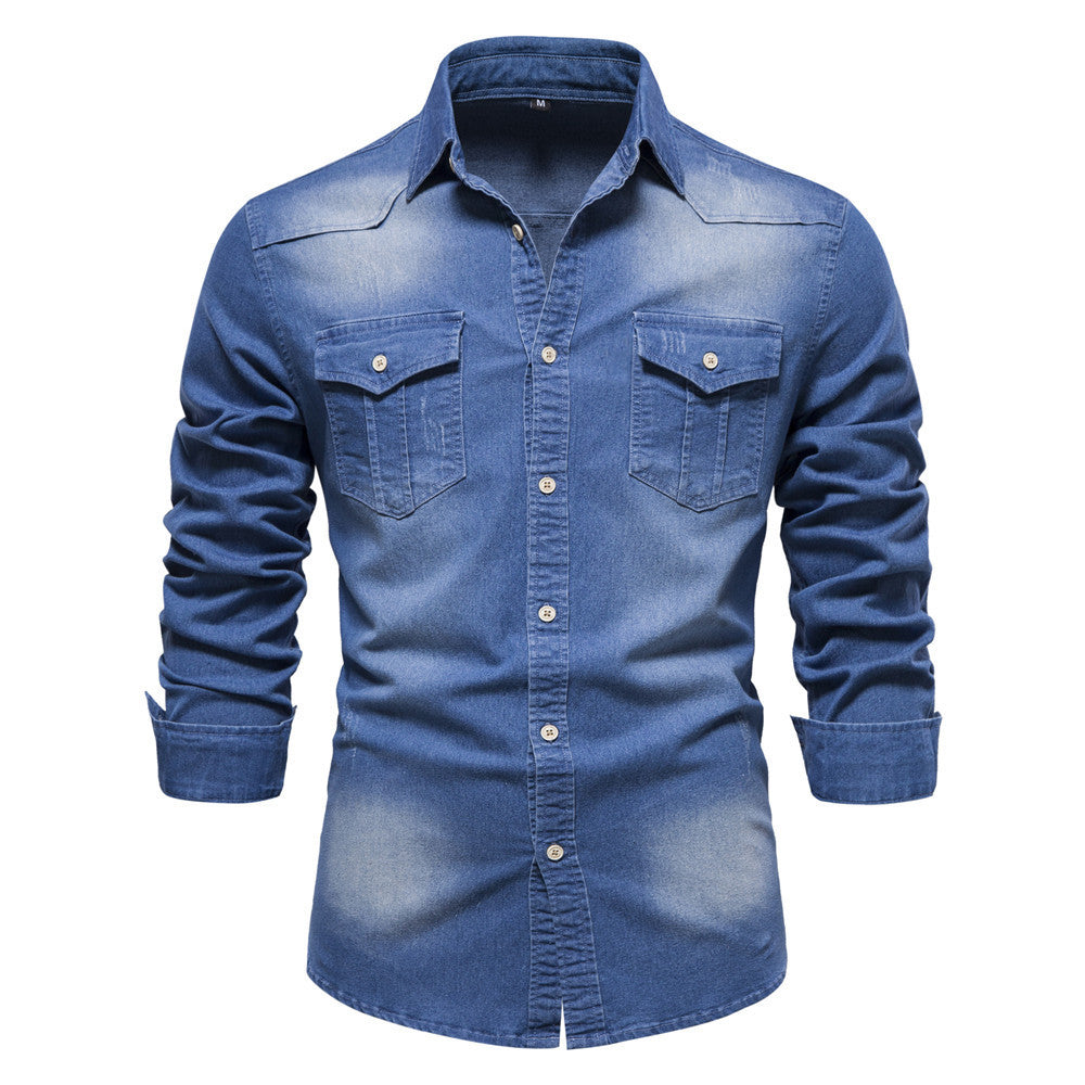 Camisa Jeans Masculina Manga Longa com Botões – Estilo Casual