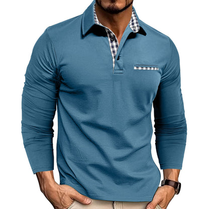 Camisa Polo Masculina com Gola e Estampa Xadrez – Manga Longa