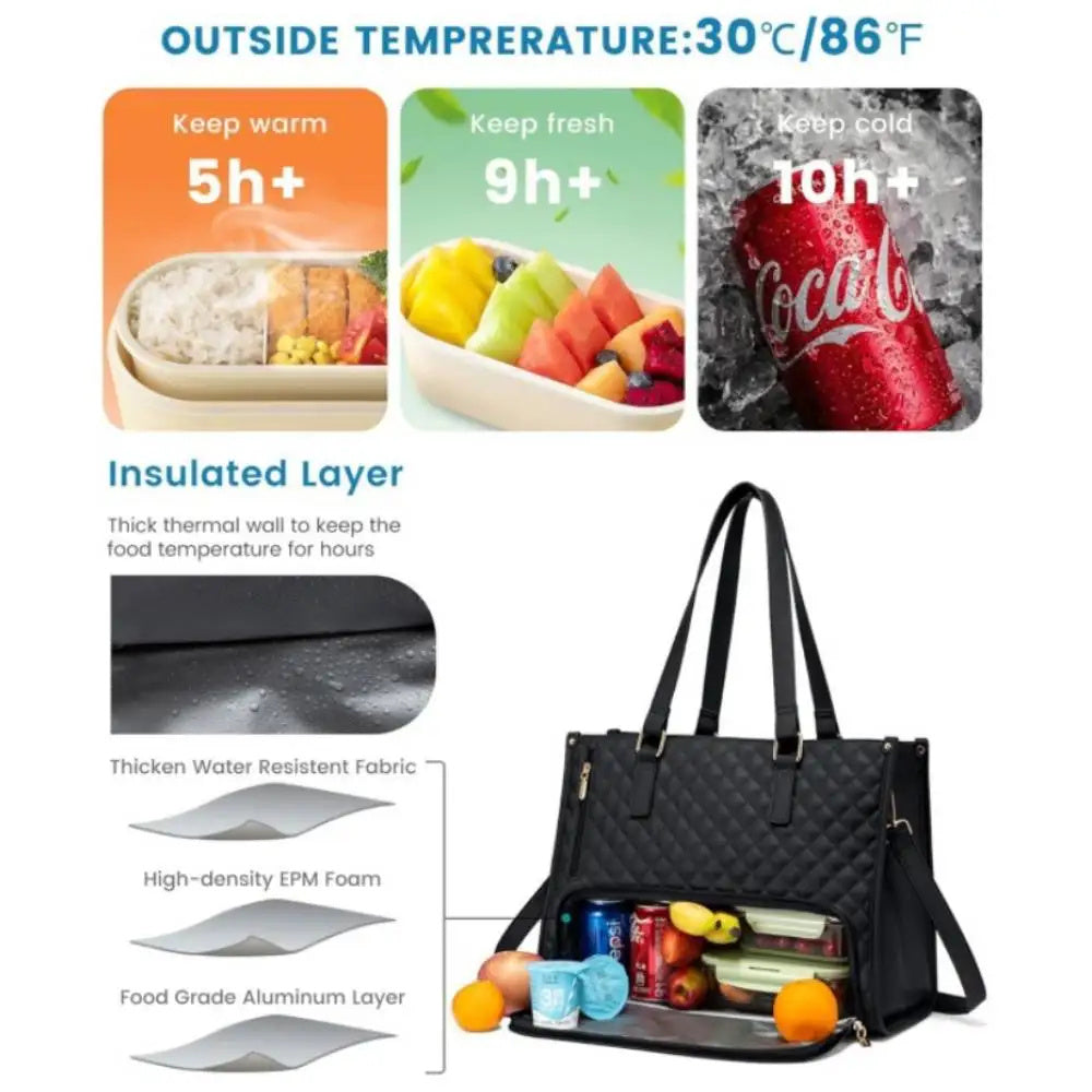 Convenient Commute New Lunch Bag Women's Insulated Lunch Box Women's Leak-proof Large Purse Diagonal Computer Storage