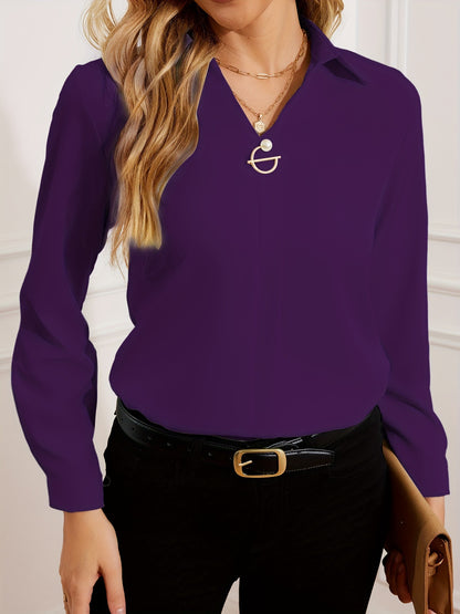 Blusa Feminina com Decote em V e Manga Longa – Estilo Casual