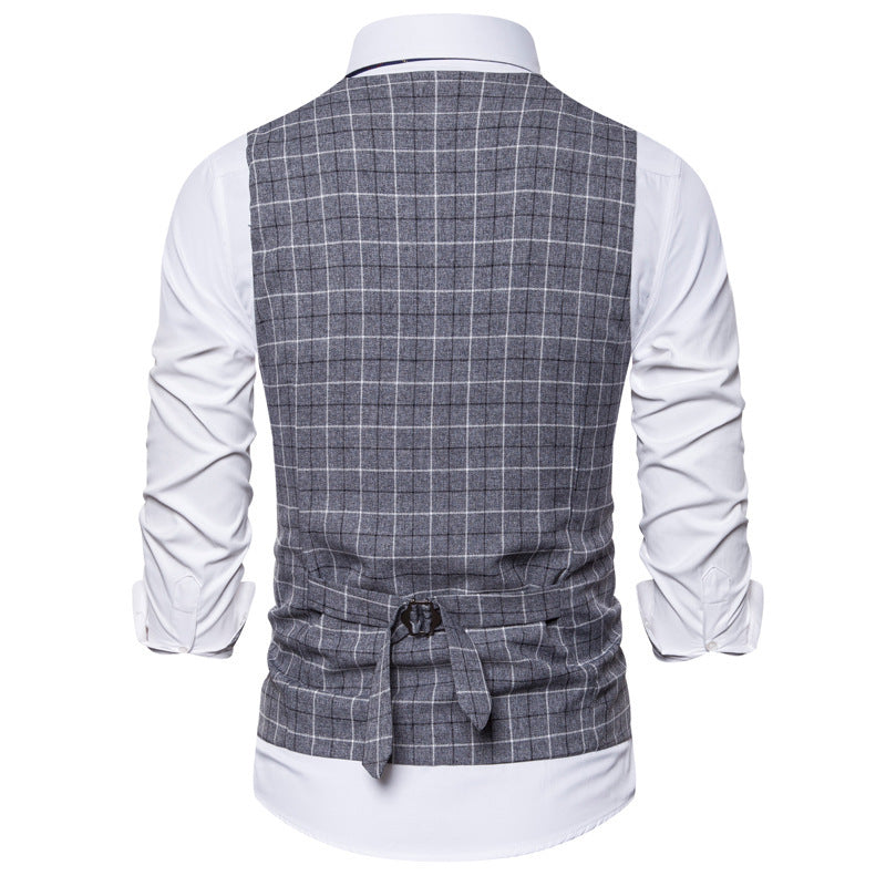 Men's Slim Fit Checkered Button Vest
