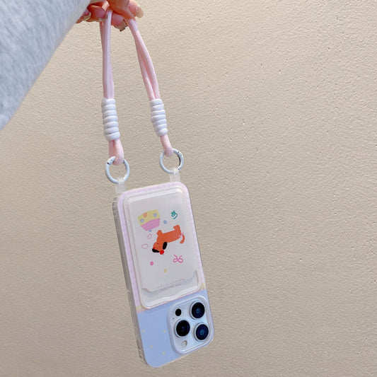 Capa com Porta-Cartão e Cordão Estilo Cartoon para Smartphone