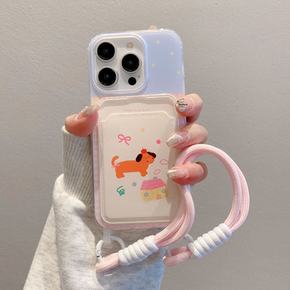 Capa com Porta-Cartão e Cordão Estilo Cartoon para Smartphone