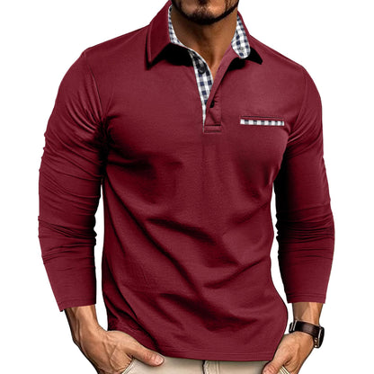 Camisa Polo Masculina com Gola e Estampa Xadrez – Manga Longa