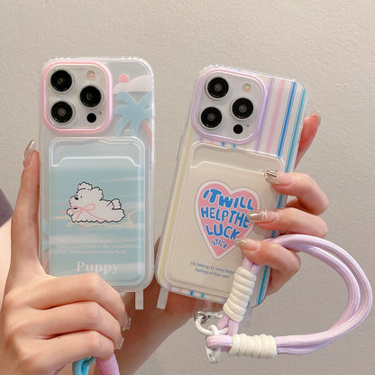 Capa com Porta-Cartão e Cordão Estilo Cartoon para Smartphone