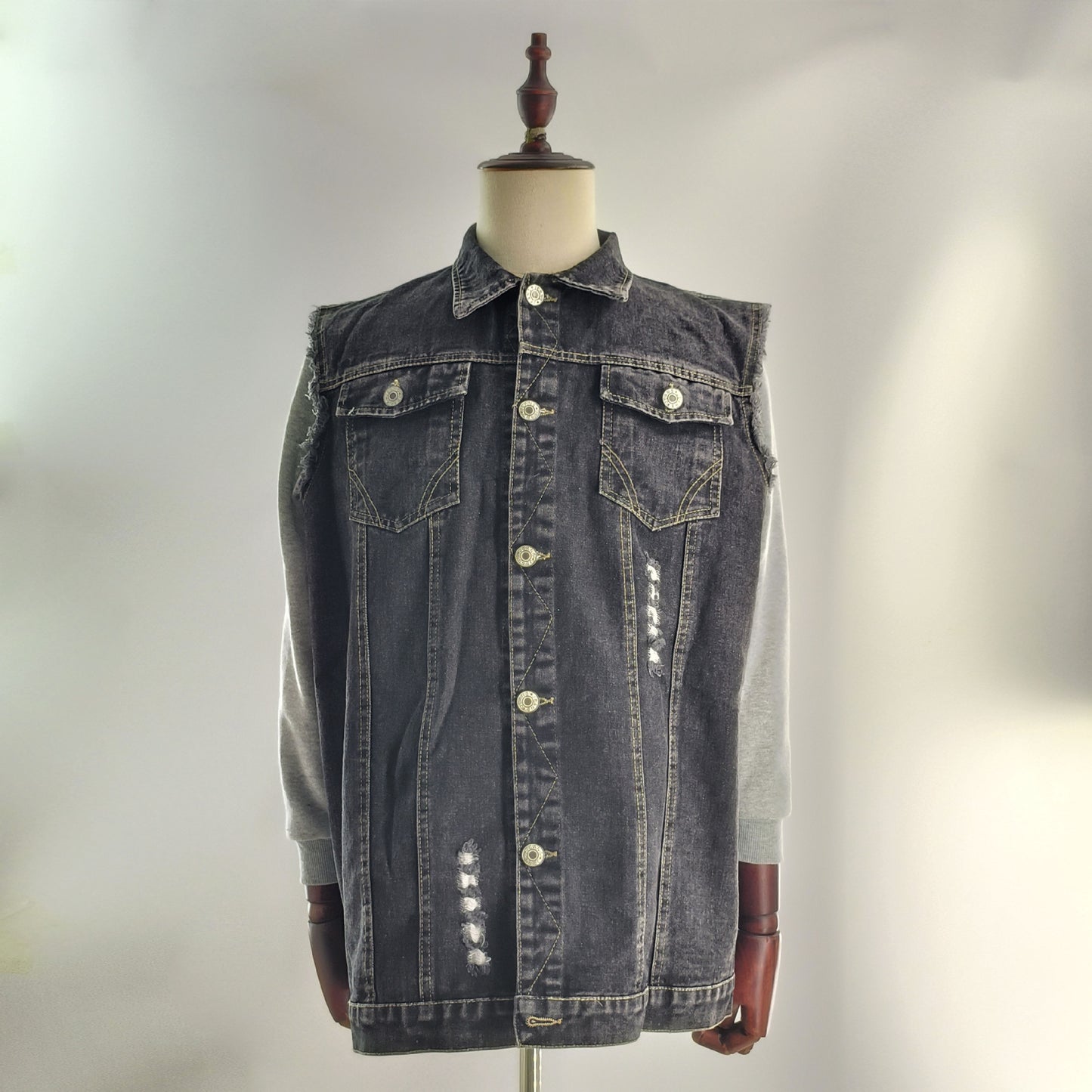 Casual Fashion Motorcycle Bone Print Men's Denim Vest