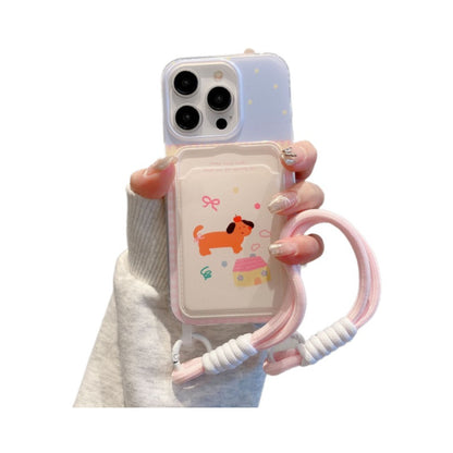 Capa com Porta-Cartão e Cordão Estilo Cartoon para Smartphone