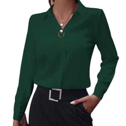 Blusa Feminina com Decote em V e Manga Longa – Estilo Casual