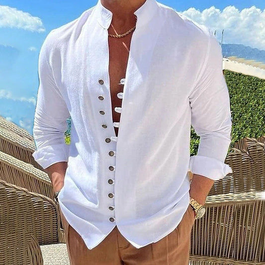 Camisa Masculina Casual com Botões – Manga Longa e Corte Solto