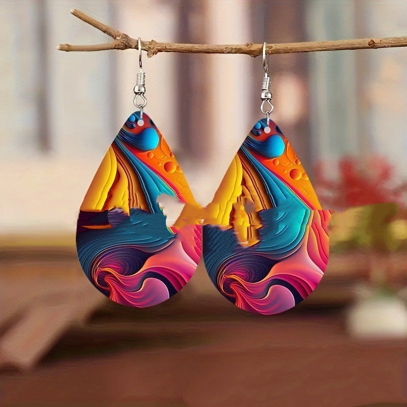 Creative Popular Colorful Natural Pattern Drop-shaped Earrings