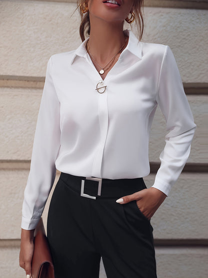 Blusa Feminina com Decote em V e Manga Longa – Estilo Casual