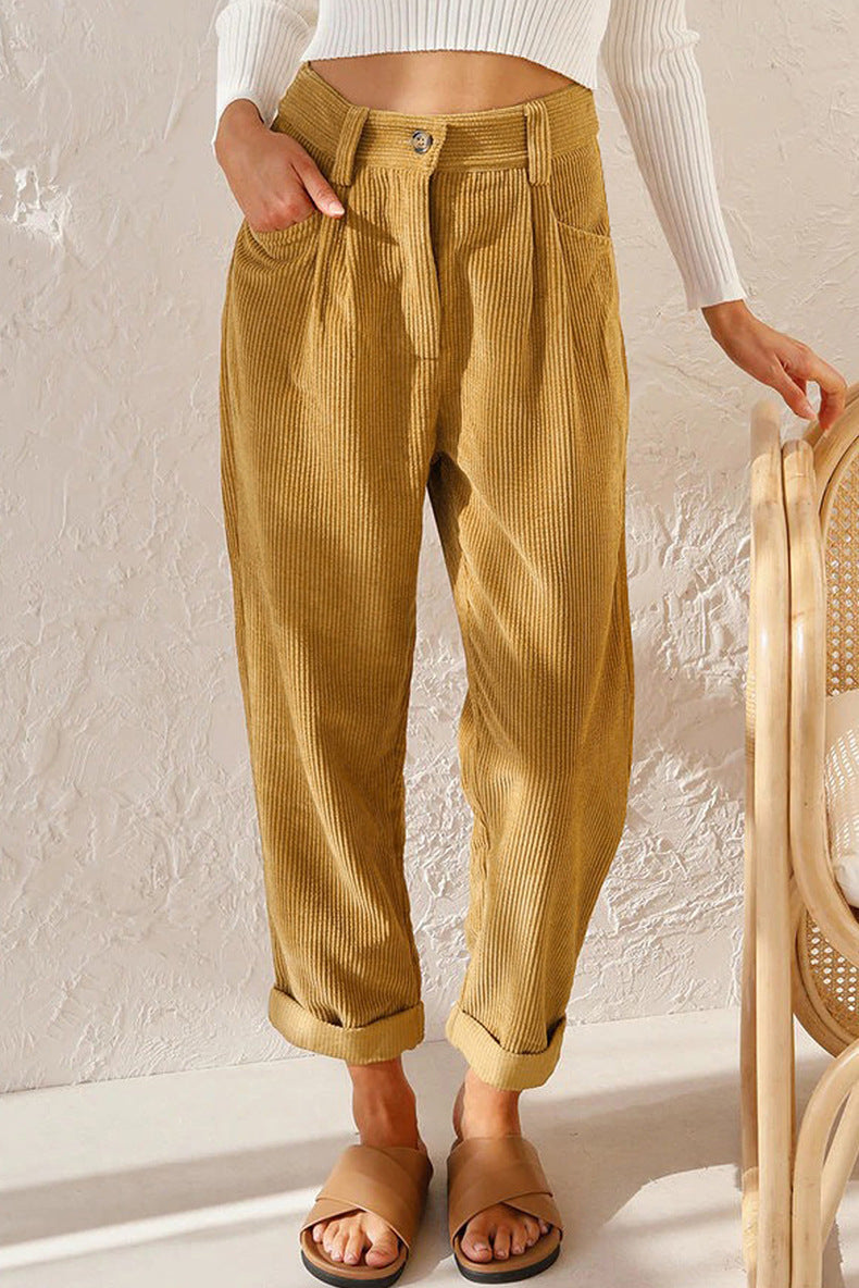 Baggy Corduroy Straight Pants Oversized Spodnie Elegant Trousers New Broek Women Causal Spring Fall High Wasit Pantalones