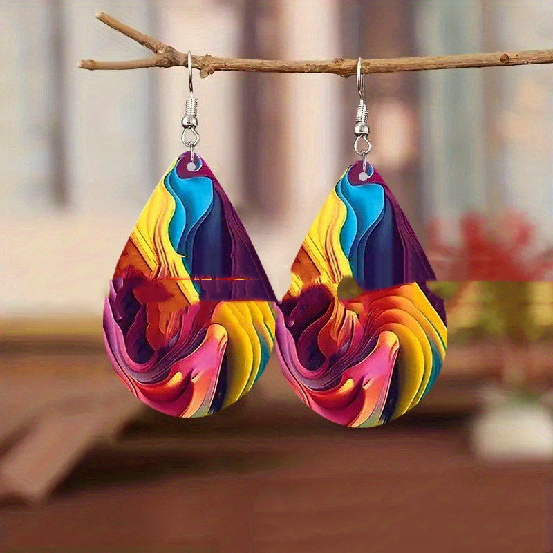 Creative Popular Colorful Natural Pattern Drop-shaped Earrings