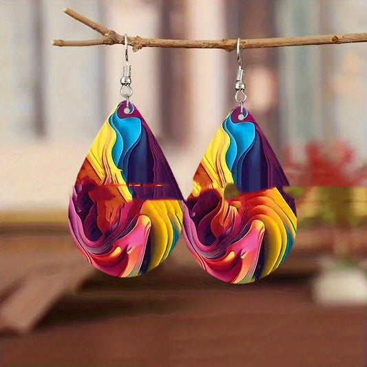 Creative Popular Colorful Natural Pattern Drop-shaped Earrings