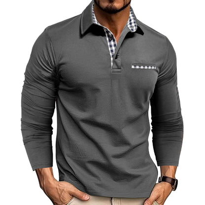 Camisa Polo Masculina com Gola e Estampa Xadrez – Manga Longa