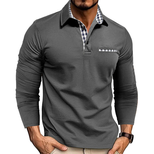 Camisa Polo Masculina com Gola e Estampa Xadrez – Manga Longa