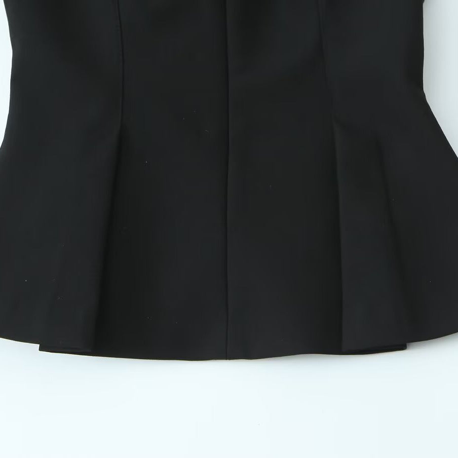 Women's Elegant Slim-fit Short Skirt Hem Round Neck Pleated Top