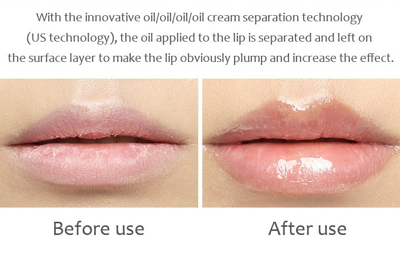 Transparent abundant lip oil moisturizes