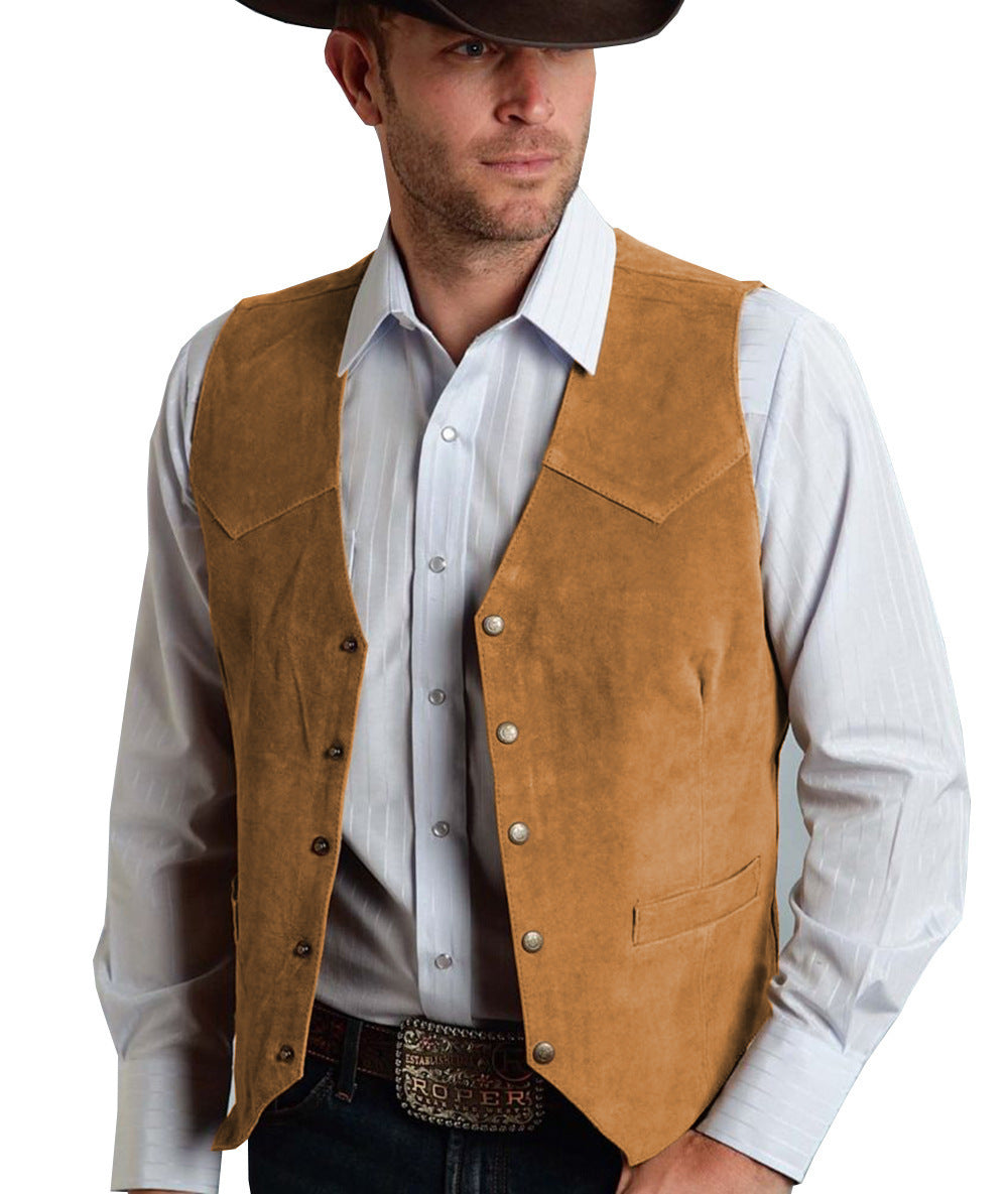 Men's Suit Metal Buckle Suede Vest