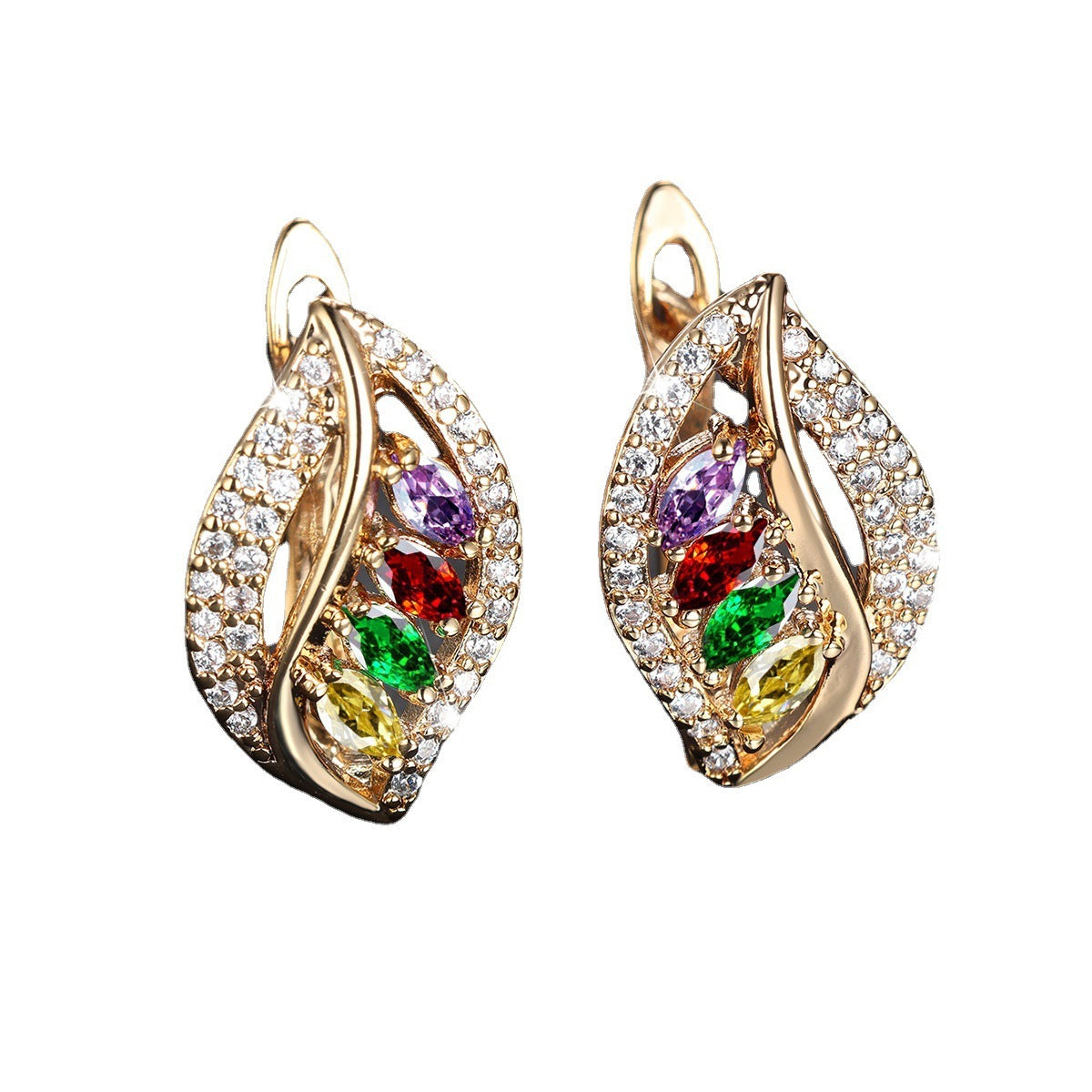 Ins Leaf-shaped Rhinestones Earrings Fashion Unique Zircon-encrusted Stud Earrings Women's Jewelry