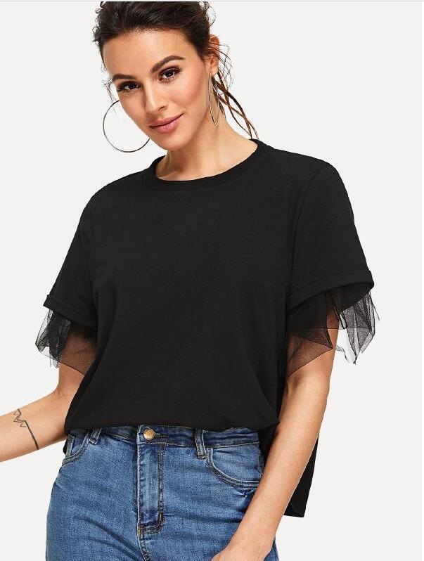 Mesh Sleeves Loose T-shirt