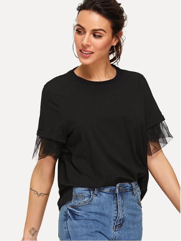 Mesh Sleeves Loose T-shirt