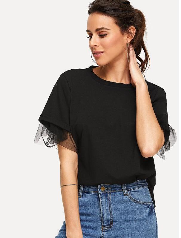 Mesh Sleeves Loose T-shirt