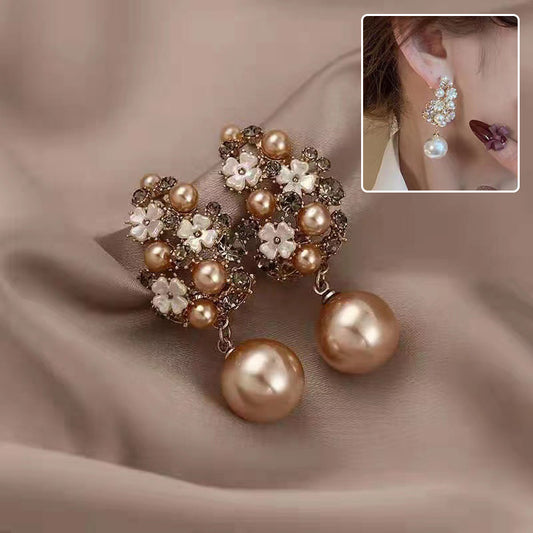 Rhinestones Flowers Pearls Earrings Fashion Elegant French-style Stud Earring For Women