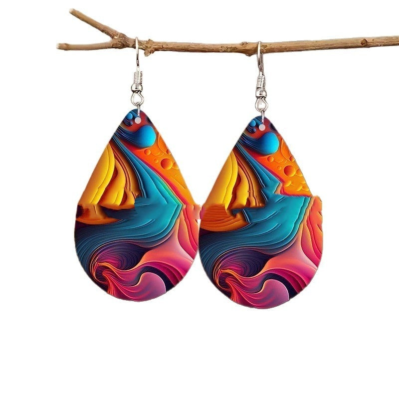 Creative Popular Colorful Natural Pattern Drop-shaped Earrings