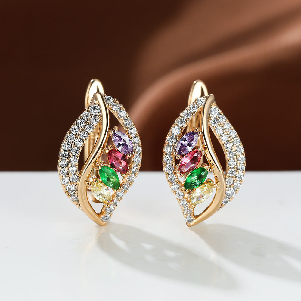 Ins Leaf-shaped Rhinestones Earrings Fashion Unique Zircon-encrusted Stud Earrings Women's Jewelry