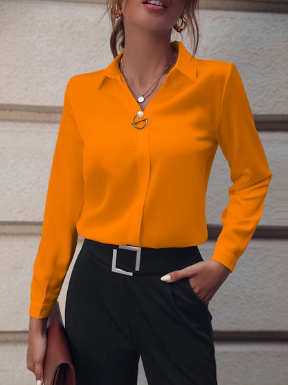 Blusa Feminina com Decote em V e Manga Longa – Estilo Casual