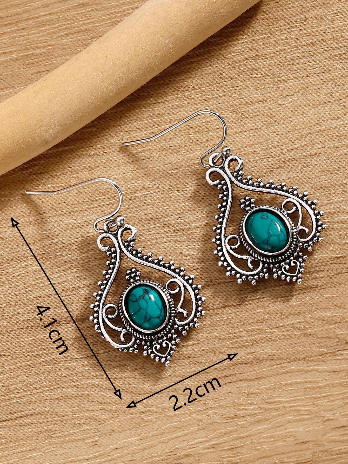 Bohemian Ethnic Style Gold Silver Inlaid Turquoise Decorative Stud Earrings