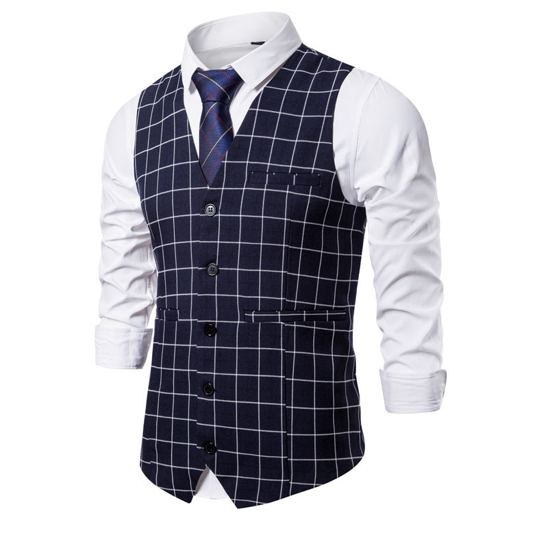 Men's Slim Fit Checkered Button Vest
