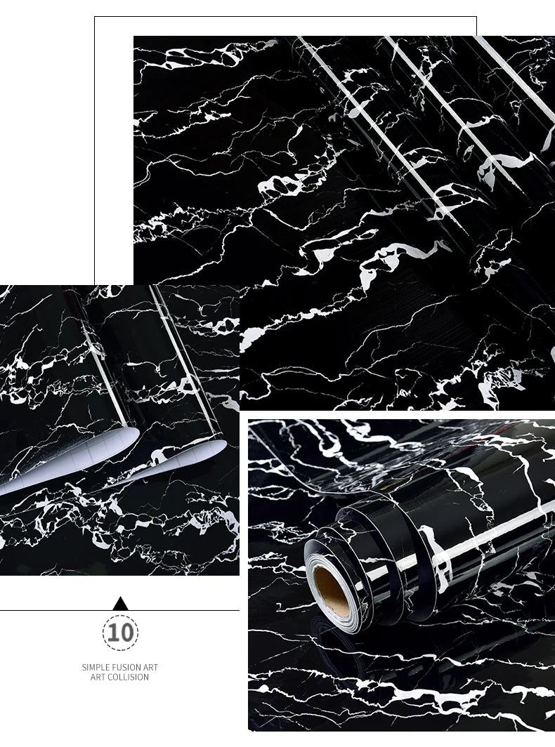PVC Self Adhesive Wallpaper Marble Stickers Waterproof Heat Resistant Kitchen Countertops Table Furniture Cupboard Wall Paper