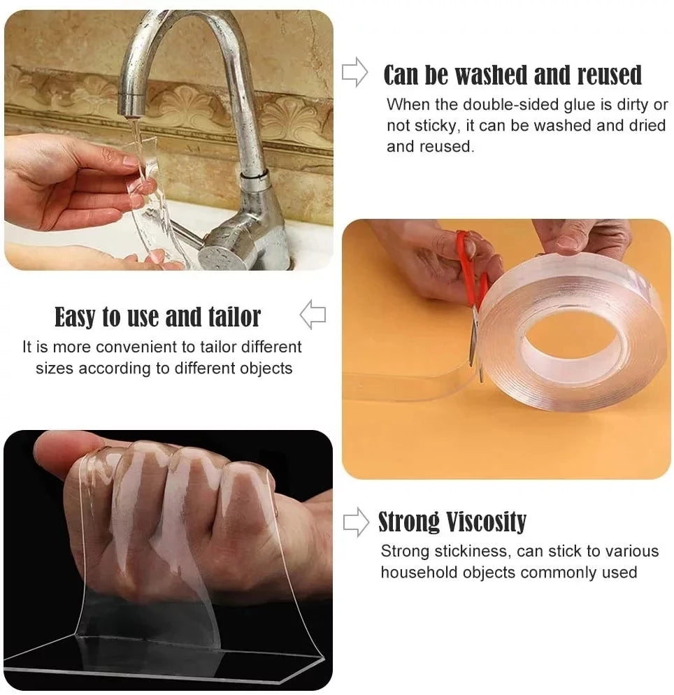 1/2/3/5m Nano Tape Double-Sided Adhesive Tape Traceless Waterproof Adhesive Tape For Bathroom Kitchen Sink Tap Gel Sticker