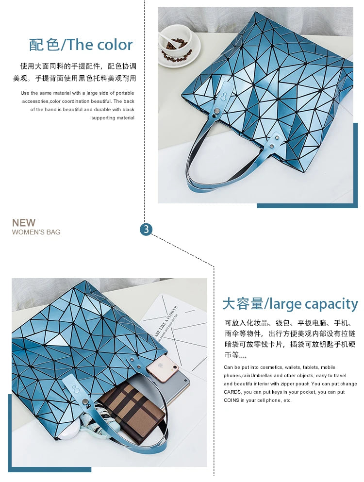 new luxury handbags women bags designer Beach Large tote Hologram Shoulder Bag sac a main Geometric bag bolsa feminina Silver