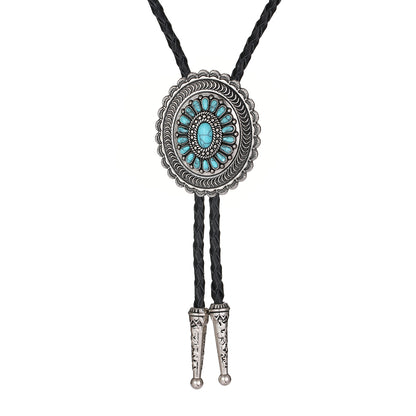 American Indian Western Style Turquoise Carved Bolo Tie