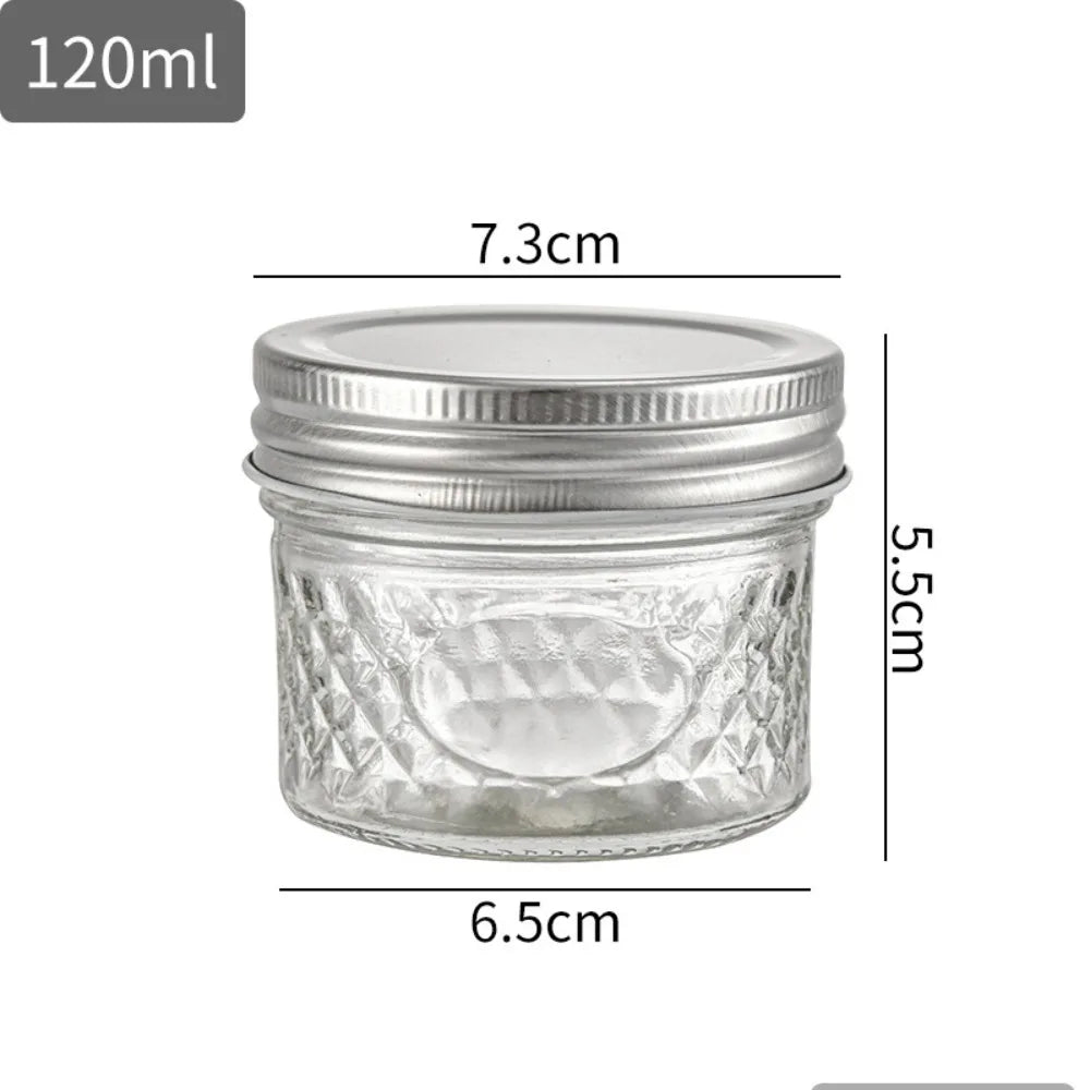 120ml-650ml Transparent Glass Sealed Bottle Mason Jar Diamond Pattern Jam Juice Bottle Labelable Seal Bottle Kitchen Tool