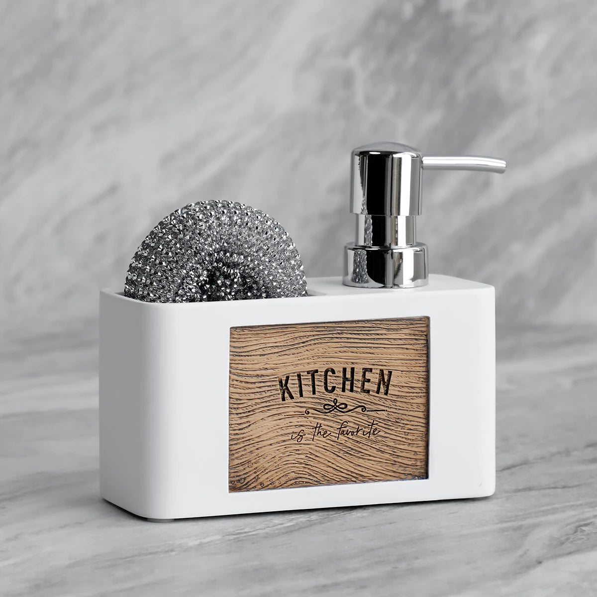 Kitchen Soap Dispenser with Sponge Holder Liquid Hand and Dish Soap Dispenser and Spong Caddy Black and White