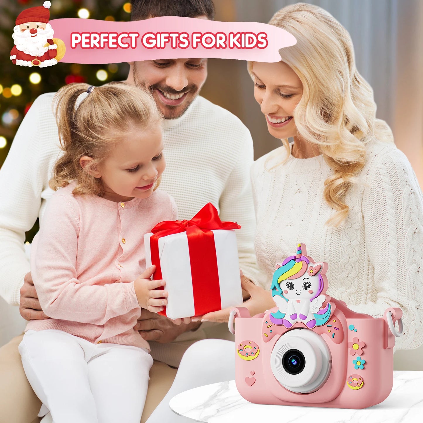 Kids Camera Toys 2-Inch IPS Screen Digital Cameras Photography Selfie With 32GB Card Educational Game for Girl Boy Birthday Gift