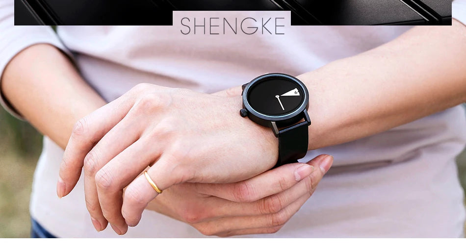 Shengke Hot Women Watch Creative Wristwatch Ladies Watch Rotate Yellow Leather Band Wristwatches Clock Montres Femme Reloj Mujer