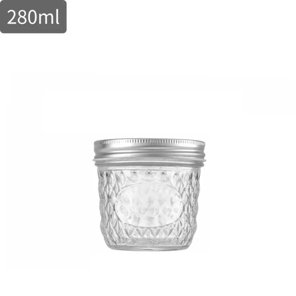 120ml-650ml Transparent Glass Sealed Bottle Mason Jar Diamond Pattern Jam Juice Bottle Labelable Seal Bottle Kitchen Tool