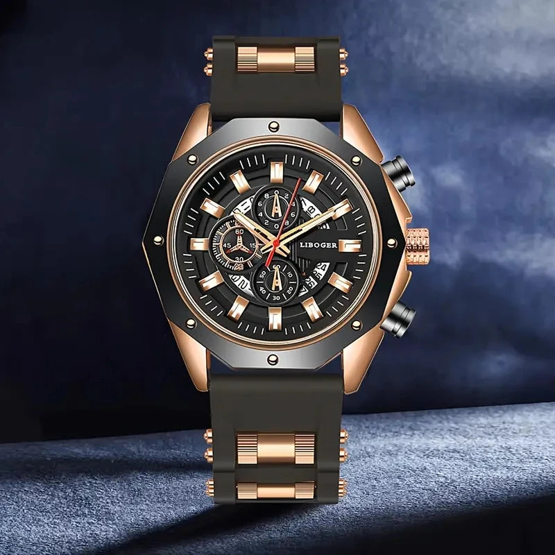 Men's Sports Watch Fashion Silicone Band Quartz Watches With Date Calendar