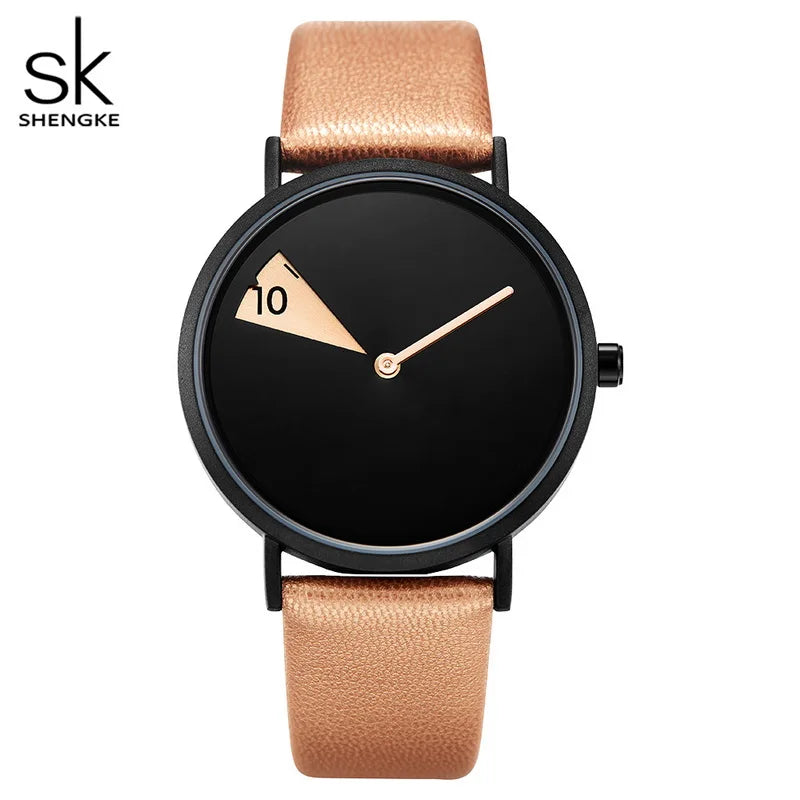 Shengke Hot Women Watch Creative Wristwatch Ladies Watch Rotate Yellow Leather Band Wristwatches Clock Montres Femme Reloj Mujer